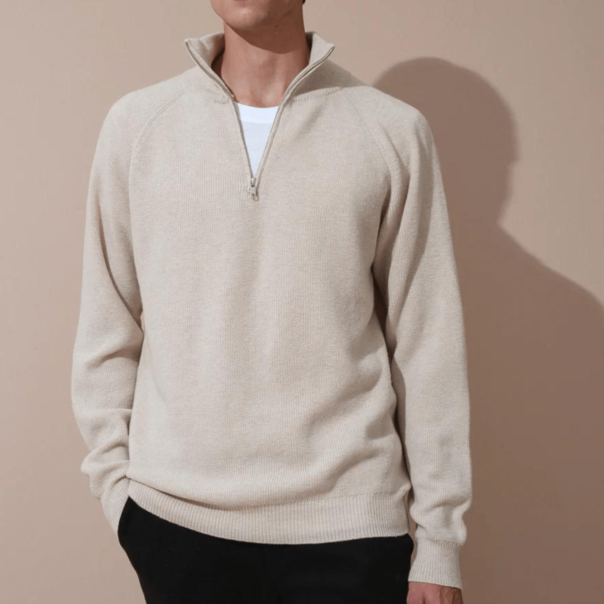 Beige zip up sweater sale