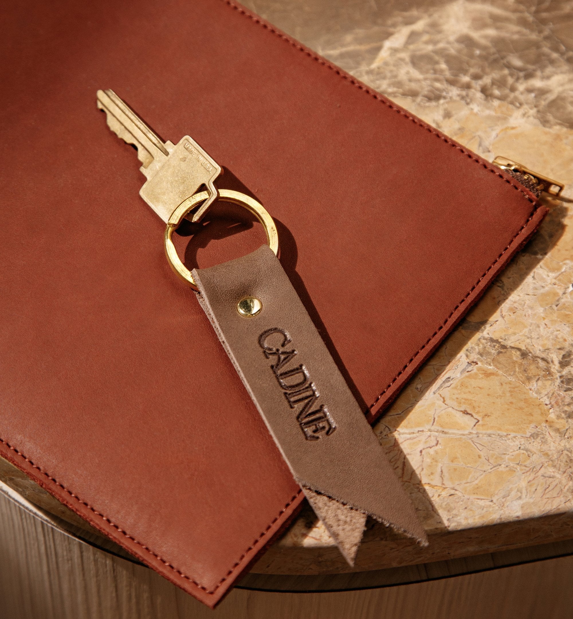 Fossil leather sale keychain