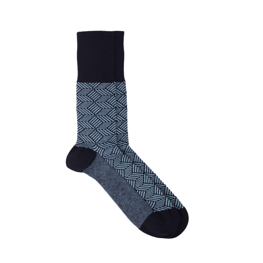 Men's Parquet Organic Cotton Sock - Navy / Blue