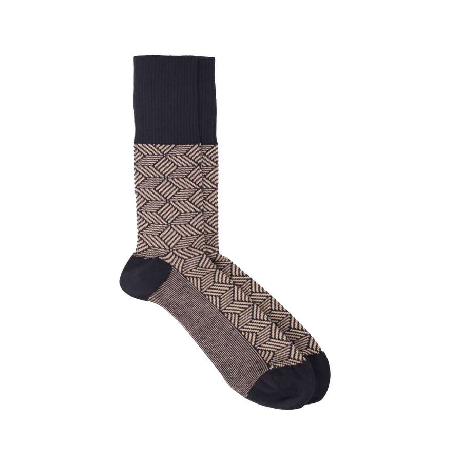 Men's Parquet Organic Cotton Sock - Charcoal / Beige