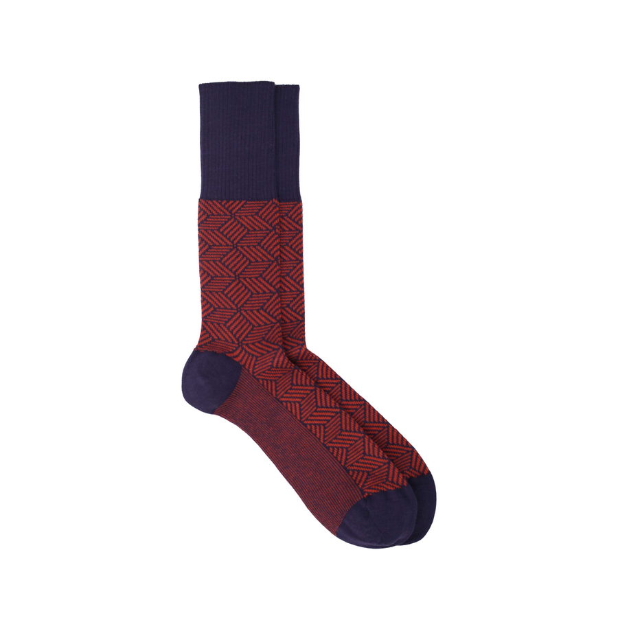 Men's Parquet Organic Cotton Sock - Aubergine / Red