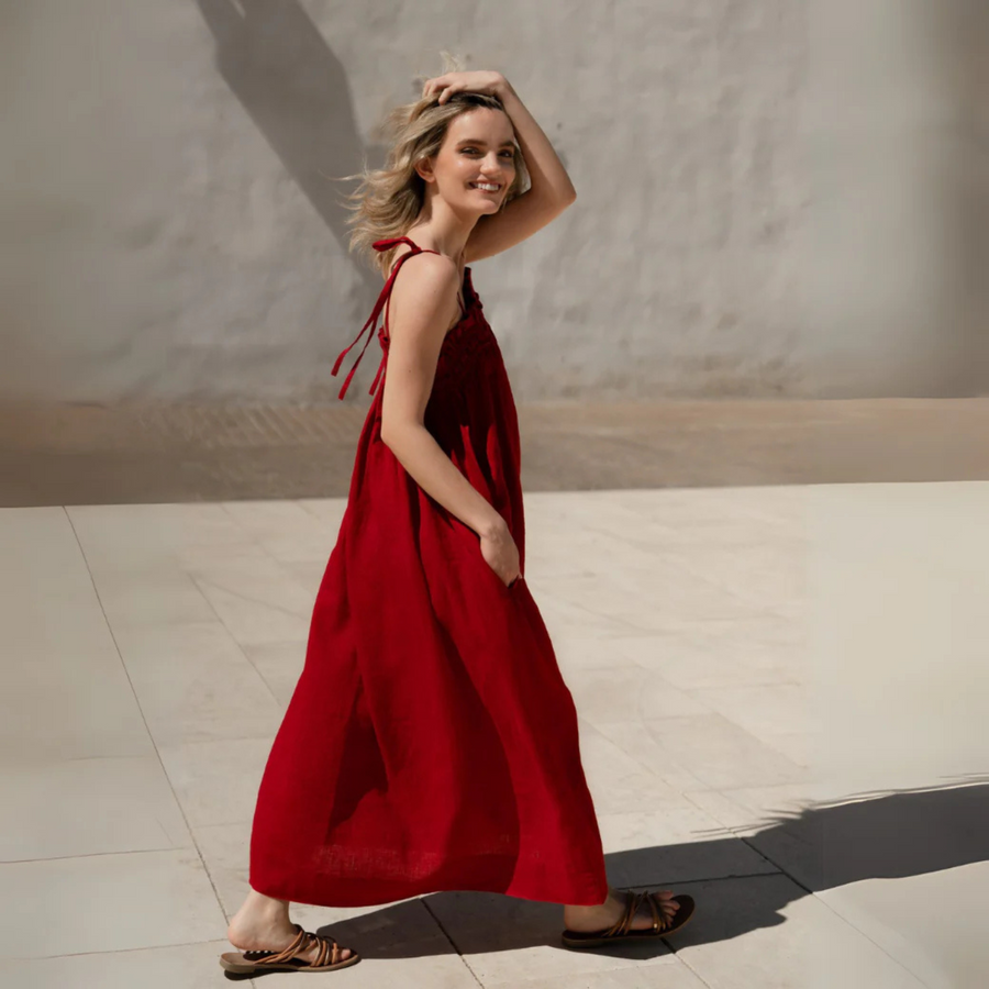 Bossa Linen Dress - Red