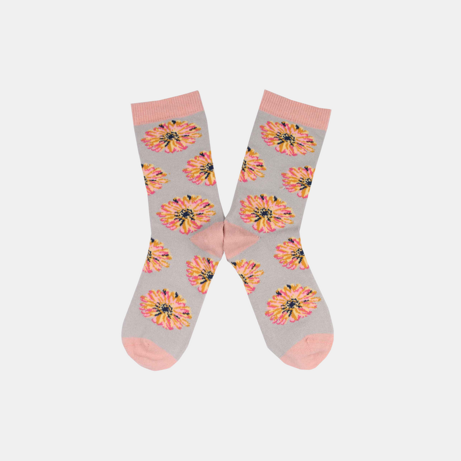 Children's Daisy Organic Cotton Sock - Pink / Grey (<5yrs)