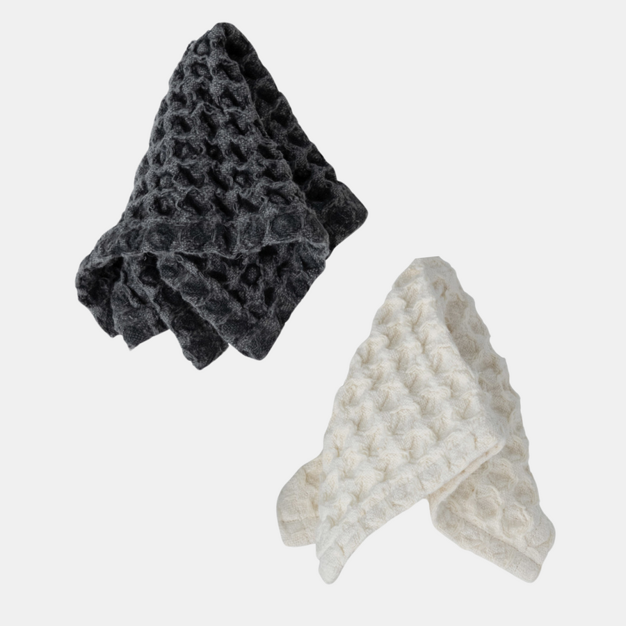 Waffle Square Towel (Set of 2) - Charcoal + White