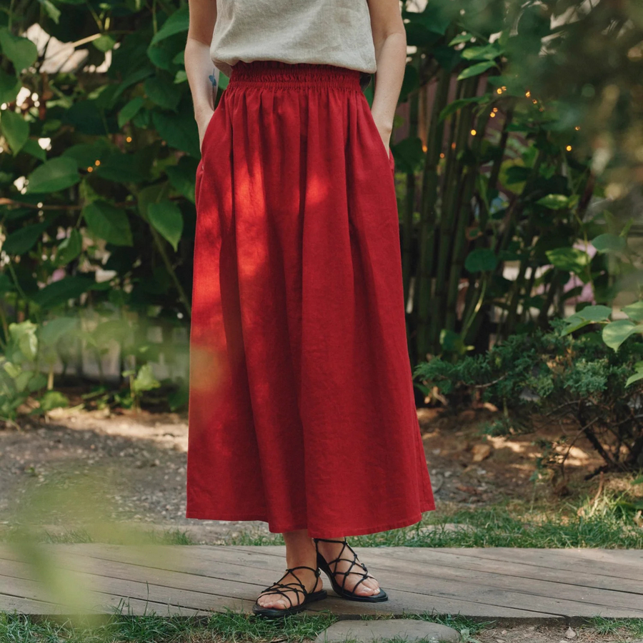 Fan Linen Skirt - Red - COMING SOON