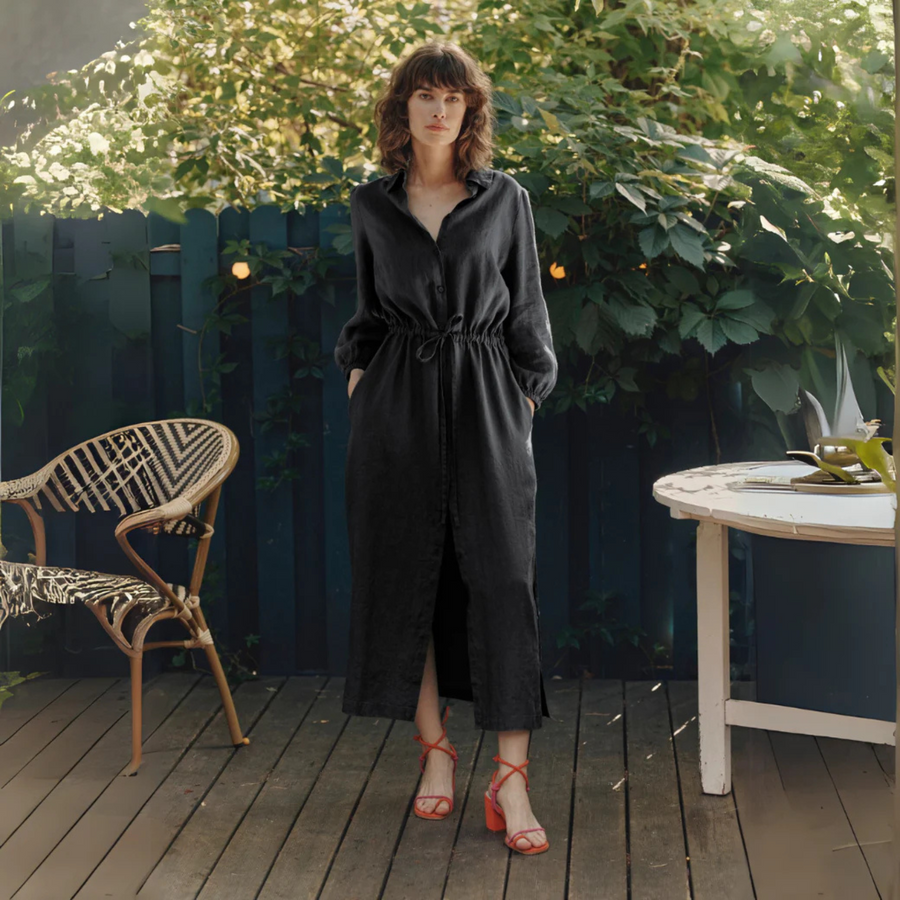 Rumba Linen Dress - Black