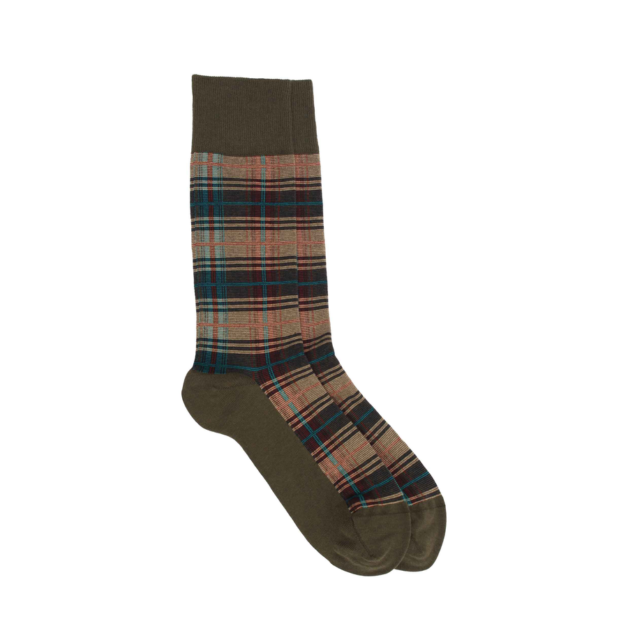 Men's Tartan Organic Cotton Sock - Olive