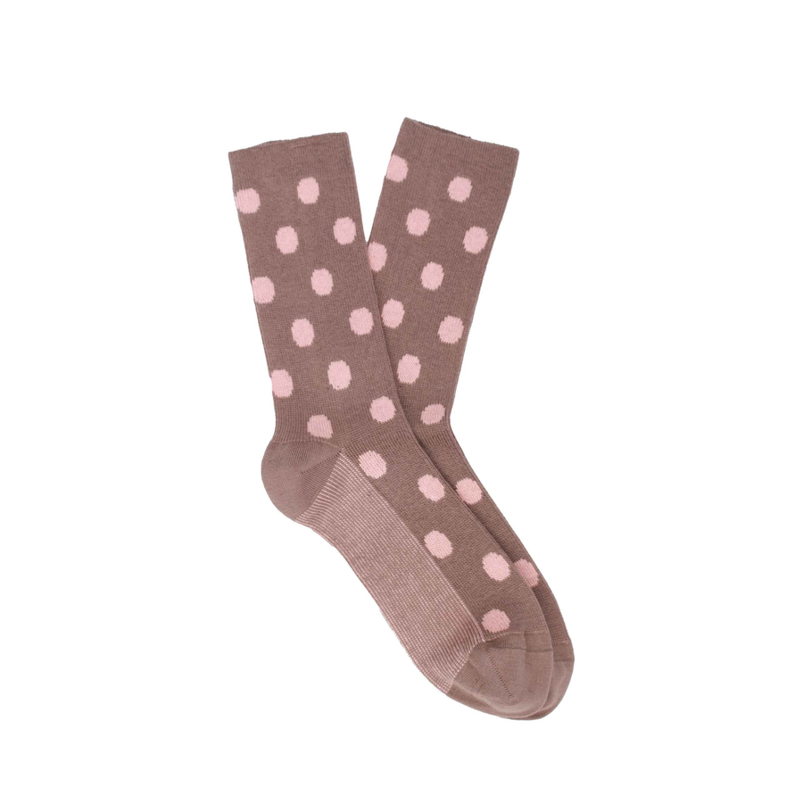Women's Dot Organic Cotton Sock - Taupe / Pink