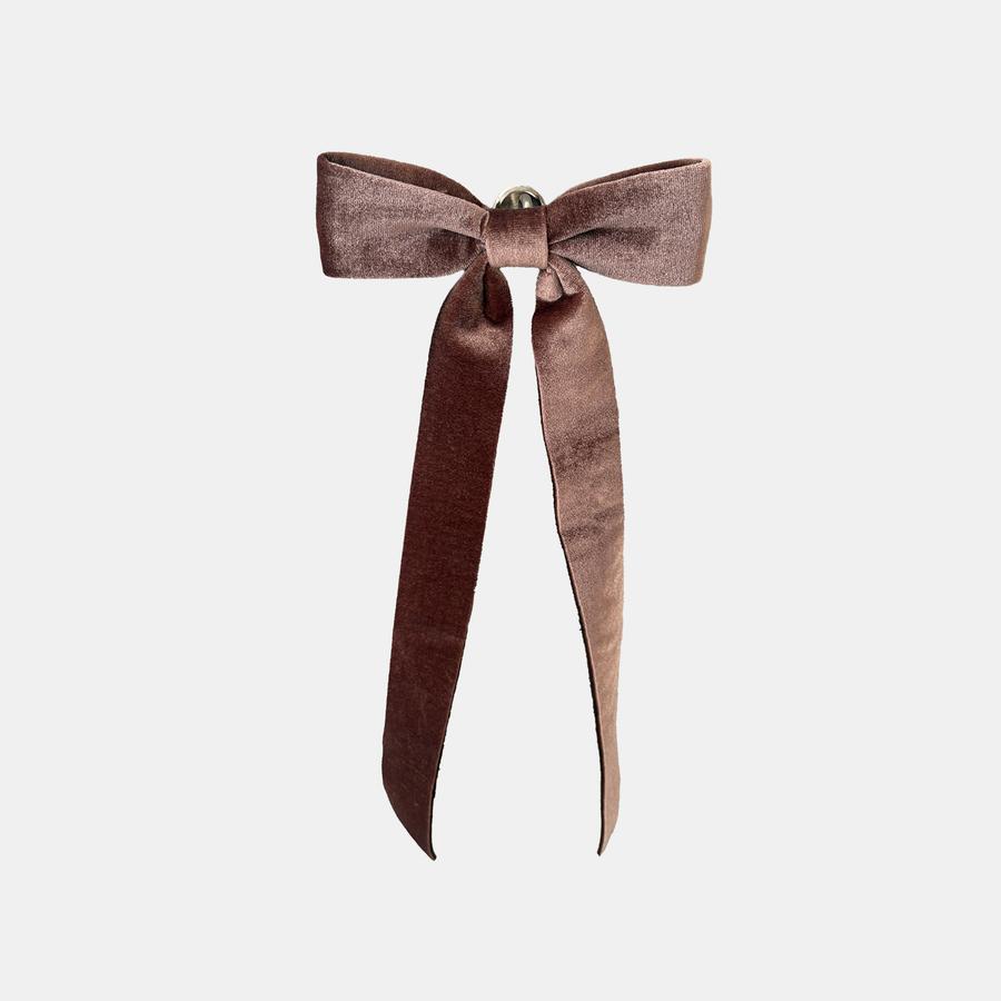 Velvet Bow Ornament - Taupe Brown