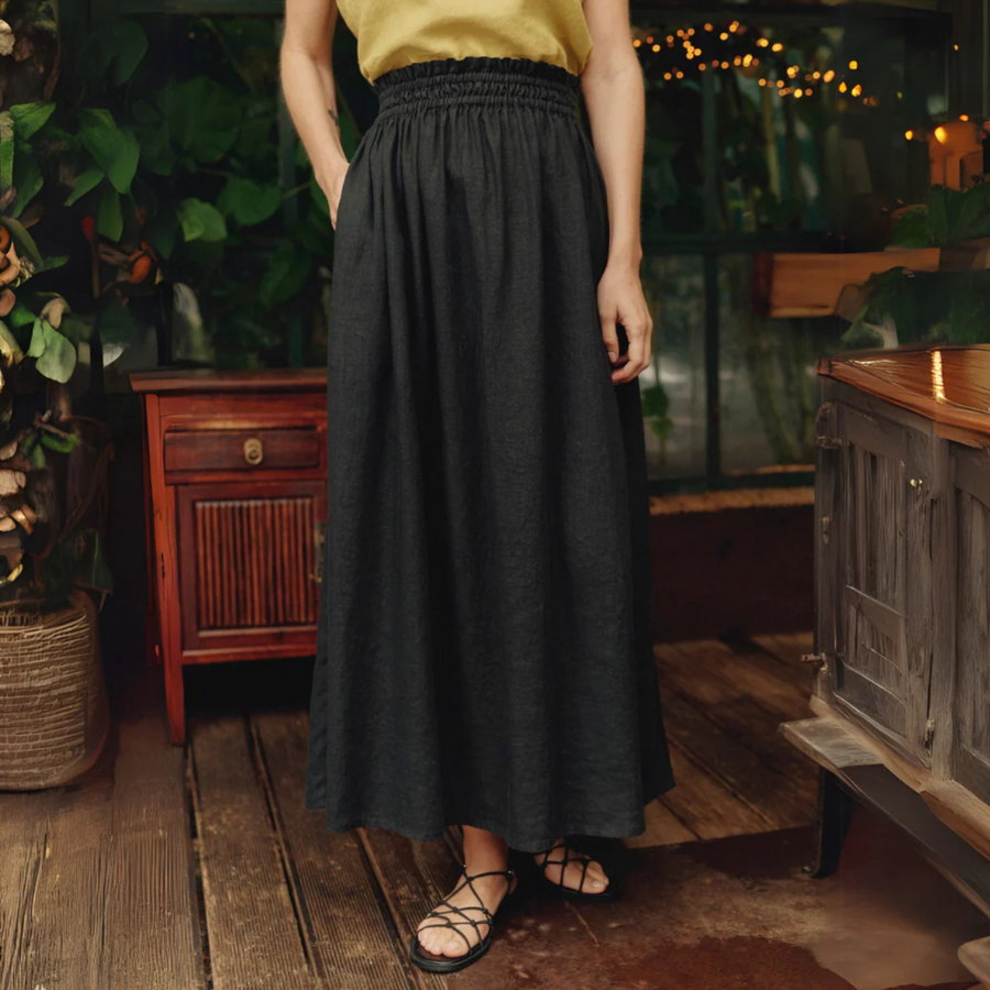 Fan Linen Skirt - Black - COMING SOON