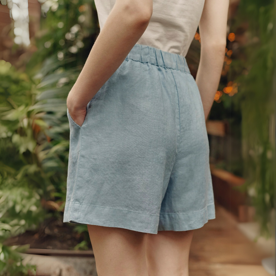 Isle Linen Shorts - Chambray Blue