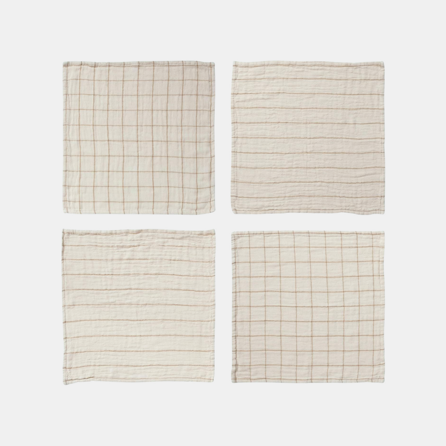Japandi Square Towel (Set of 4) - Natural / Caramel