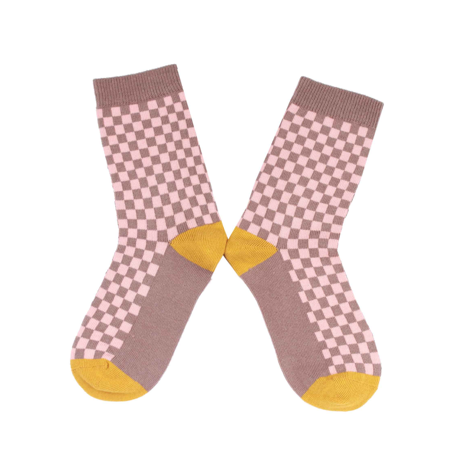 Children's Checkerboard Organic Cotton Sock - Mauve / Pink (<3yrs)
