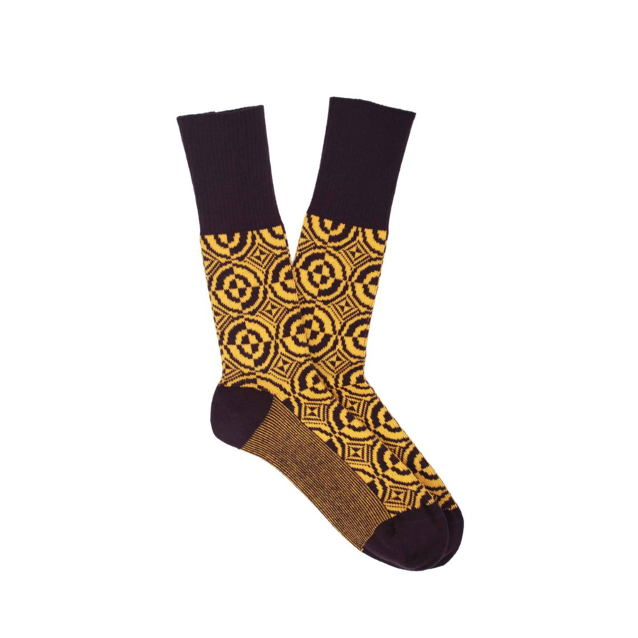 Women's Emblem Organic Cotton Sock - Aubergine / Yellow