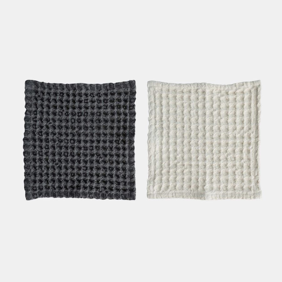 Waffle Square Towel (Set of 2) - Charcoal + White