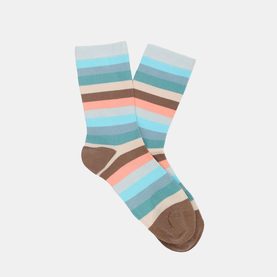 Women's Stripe Organic Cotton Sock - Blue / Brown (36-41)