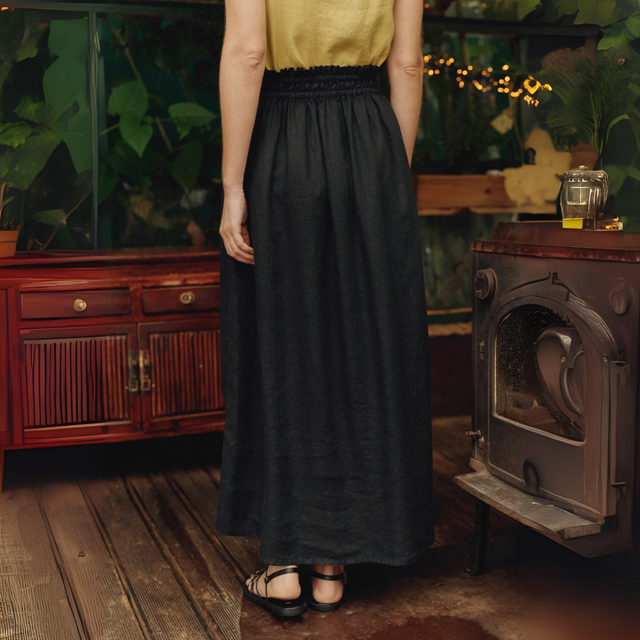 Fan Linen Skirt - Black - COMING SOON