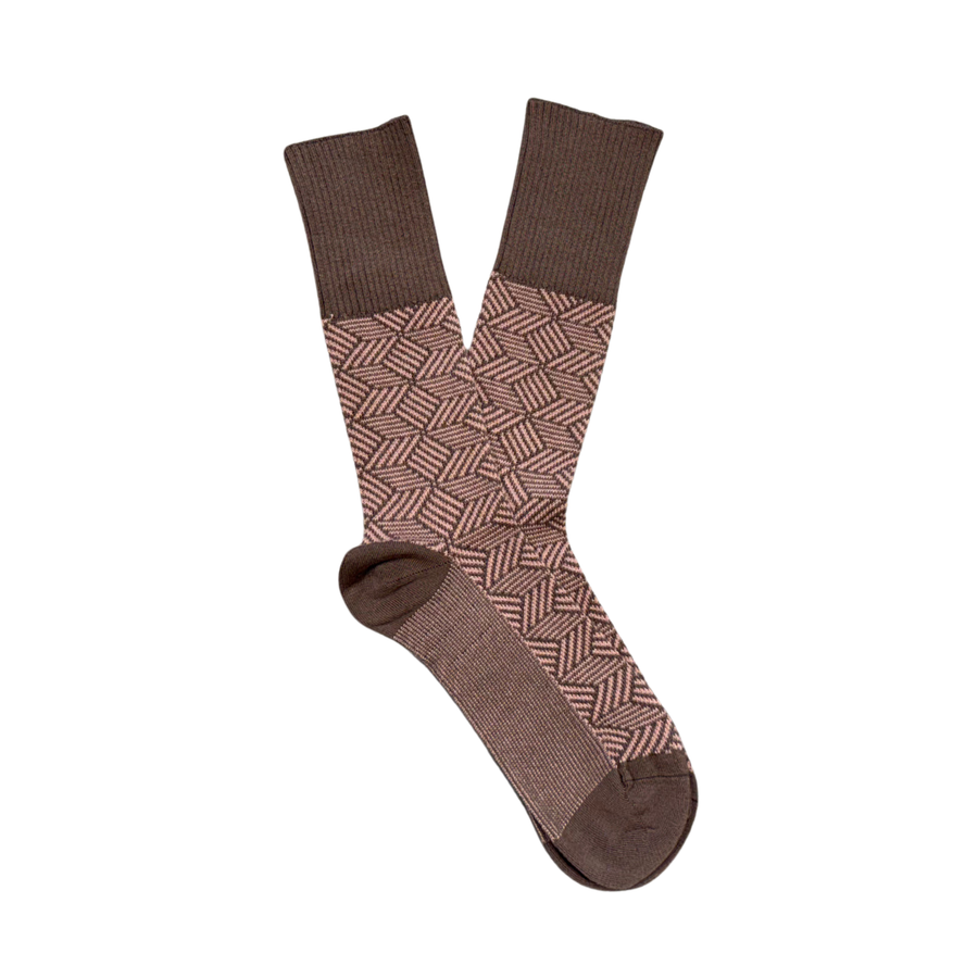 Women's Parquet Organic Cotton Sock - Taupe / Pink