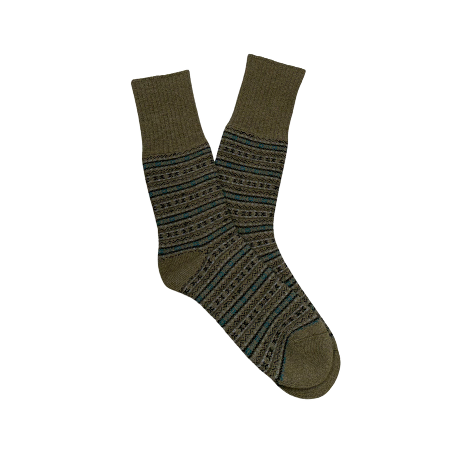 Men's Fairisle Wool Cashmere Sock - Olive