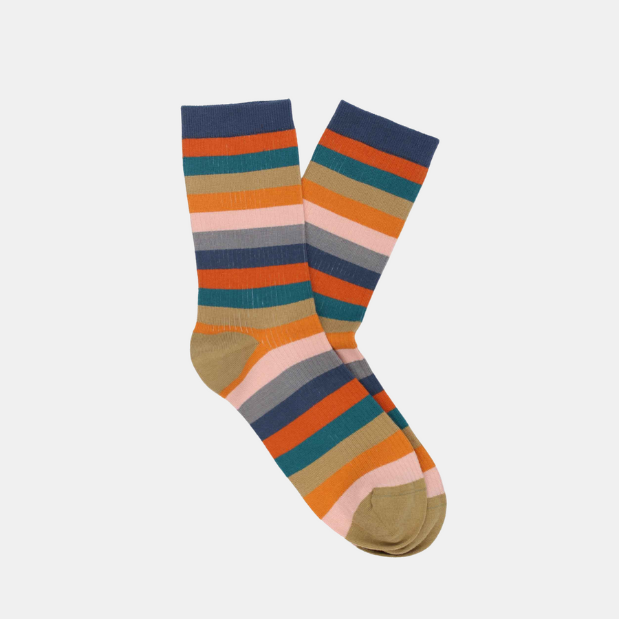 Women's Stripe Organic Cotton Sock - Navy / Orange (36-41)