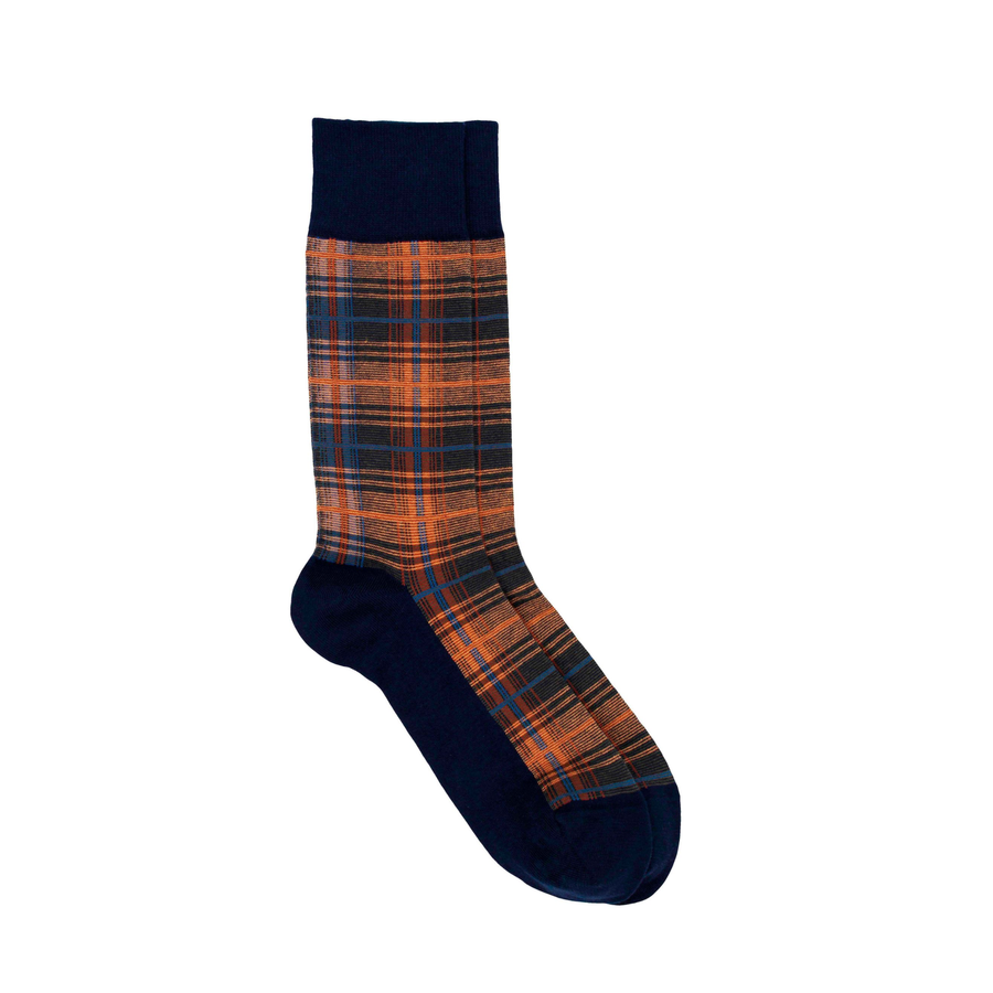 Men's Tartan Organic Cotton Sock - Navy