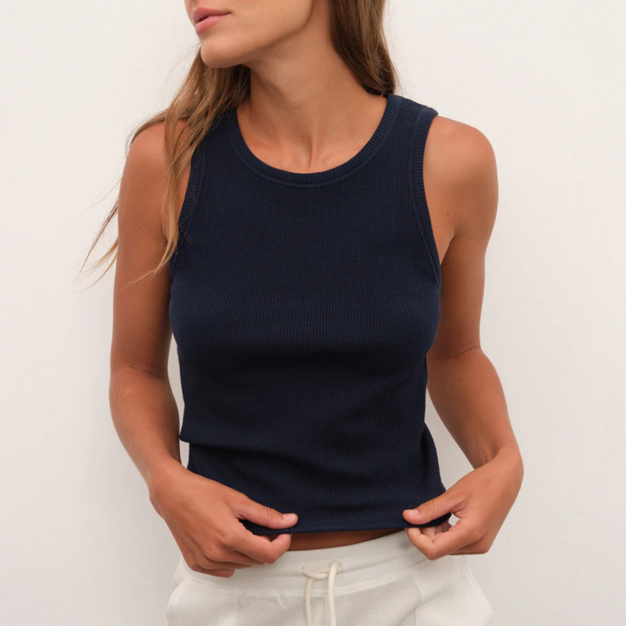 Waffle Crop Tank - Navy