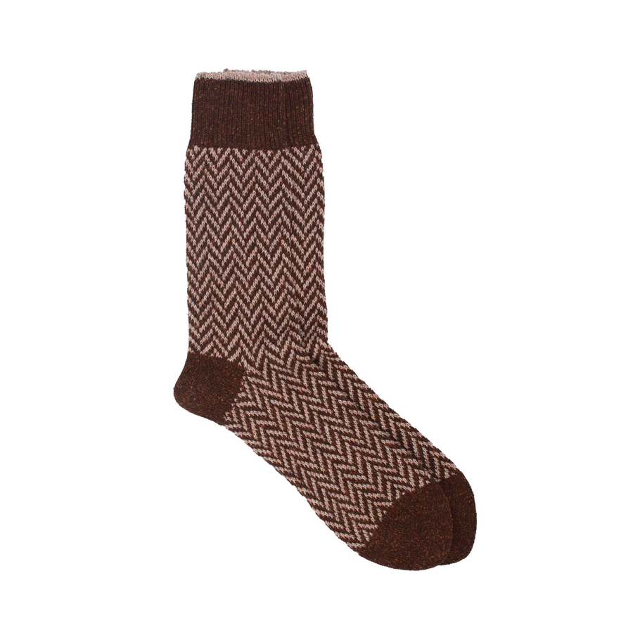Men's Zig Zag Silk Wool Sock - Brown