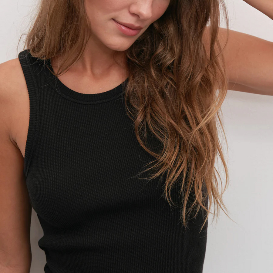 Waffle Crop Tank - Black