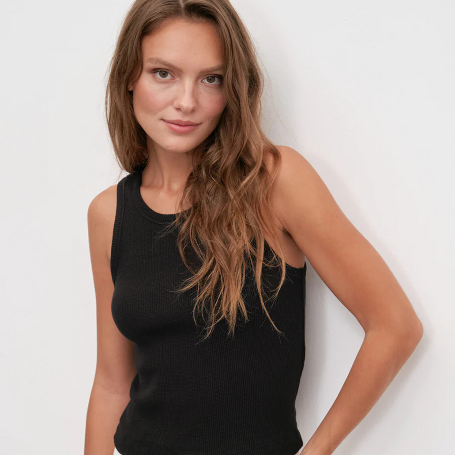 Waffle Crop Tank - Black