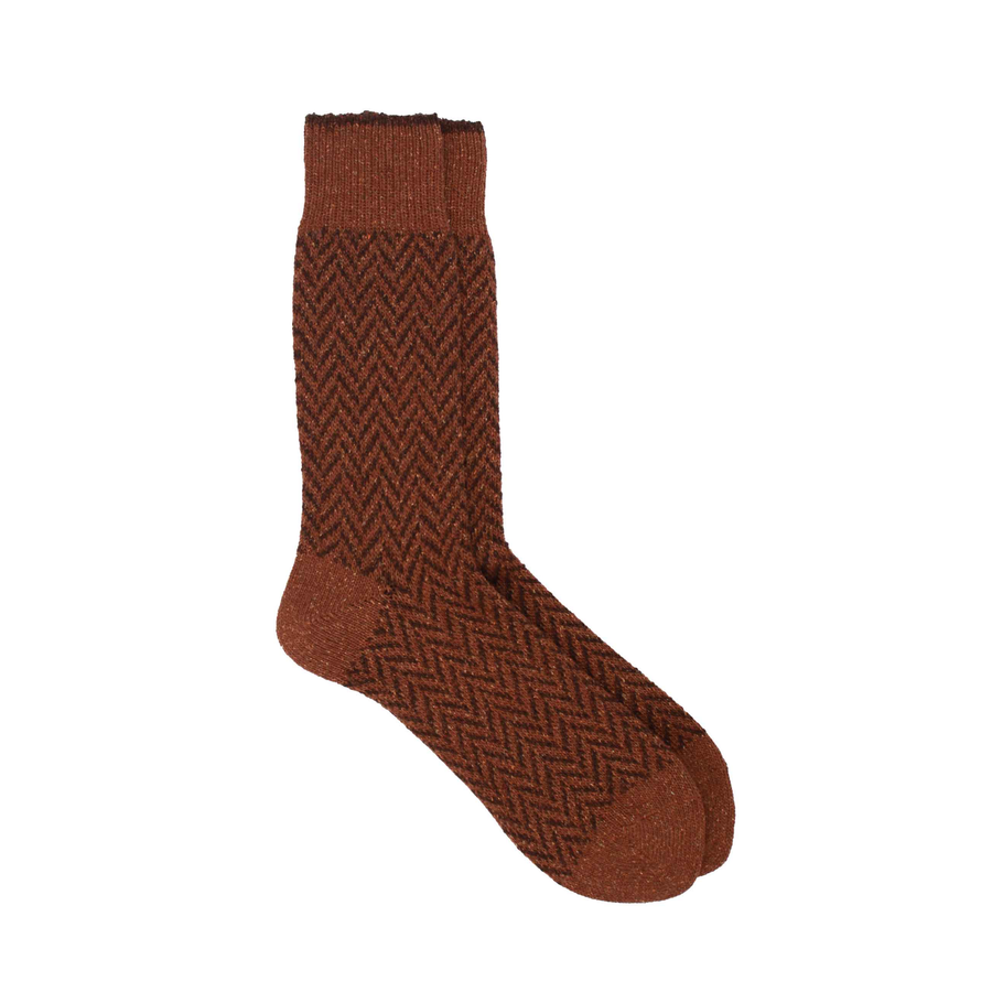 Men's Zig Zag Silk Wool Sock - Caramel