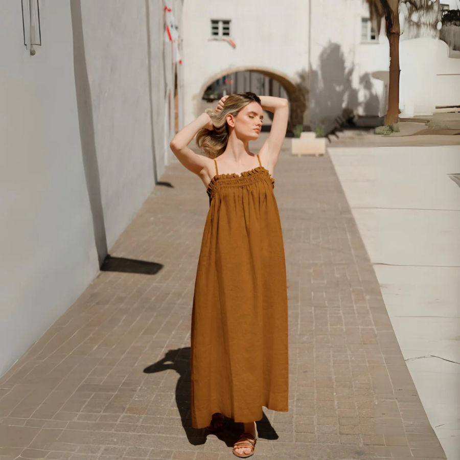 Bossa Linen Dress - Saffron Gold