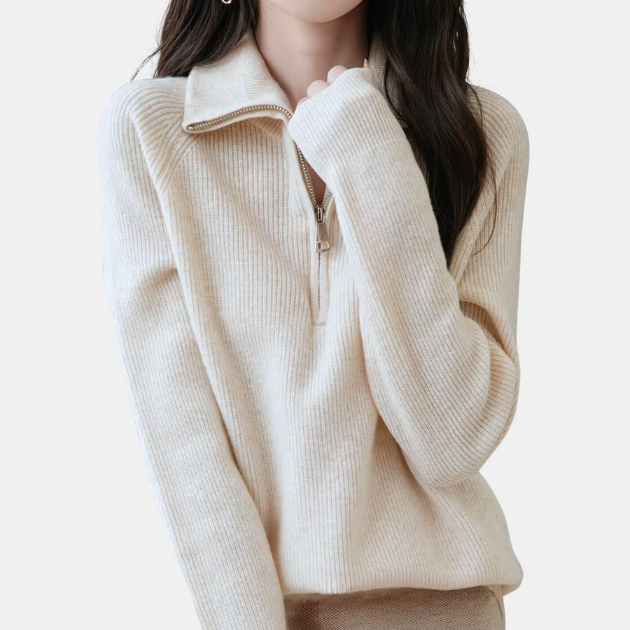 Focal Half Zip-up Sweater - Oatmeal