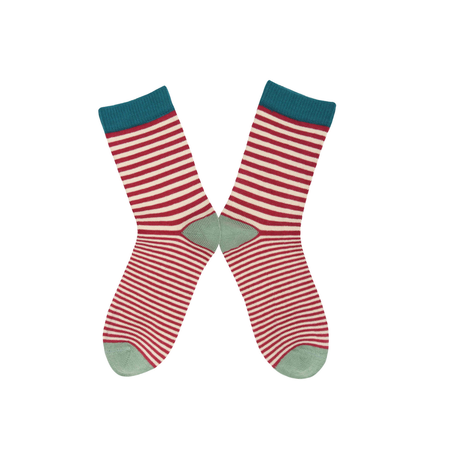 Children's Stripey Organic Cotton Sock - Red (<3yrs)