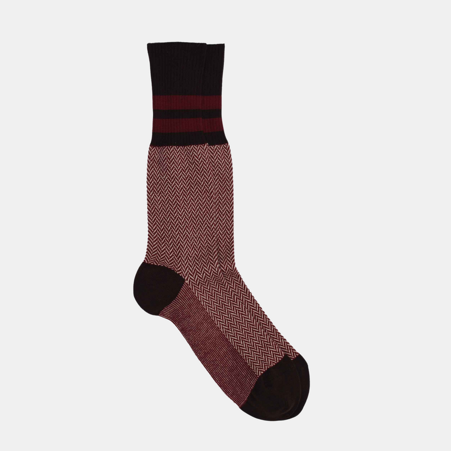 Men's Herringbone Sock - Burgundy / Brown