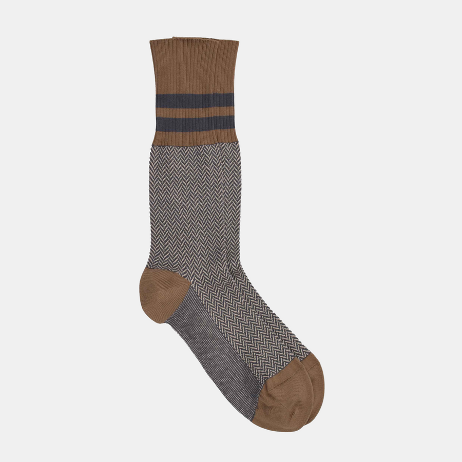 Men's Herringbone Cotton Sock - Grey / Tan