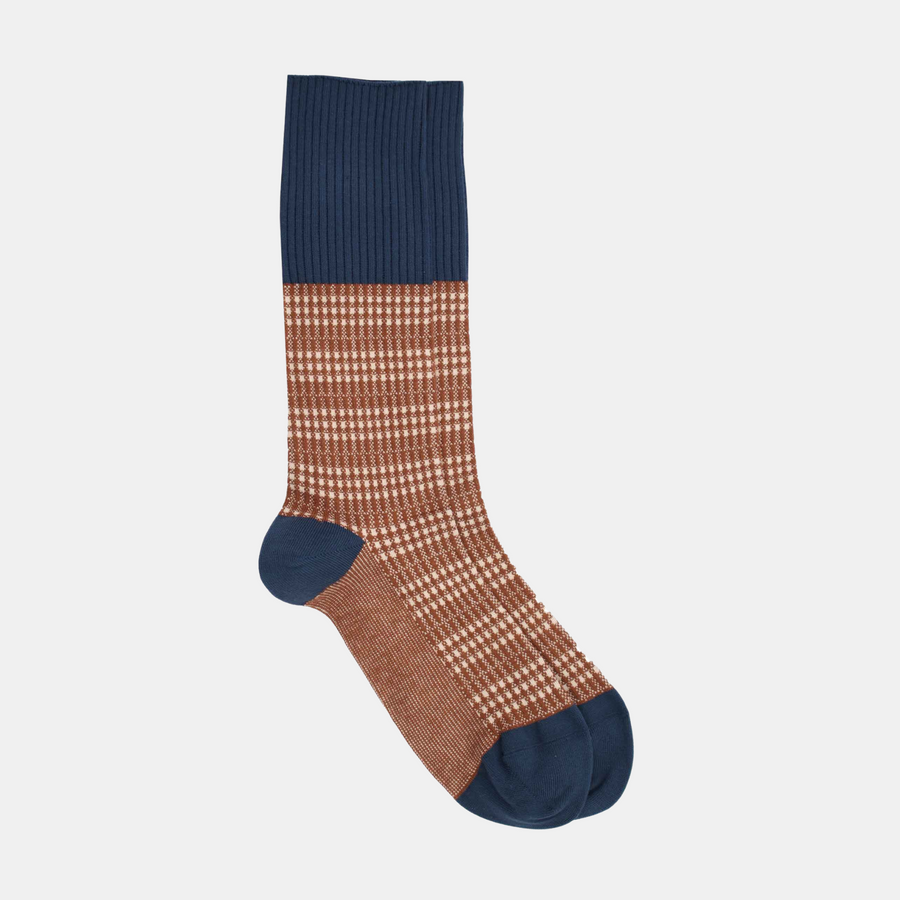 Men's Midcentury Cotton Sock - Navy / Camel