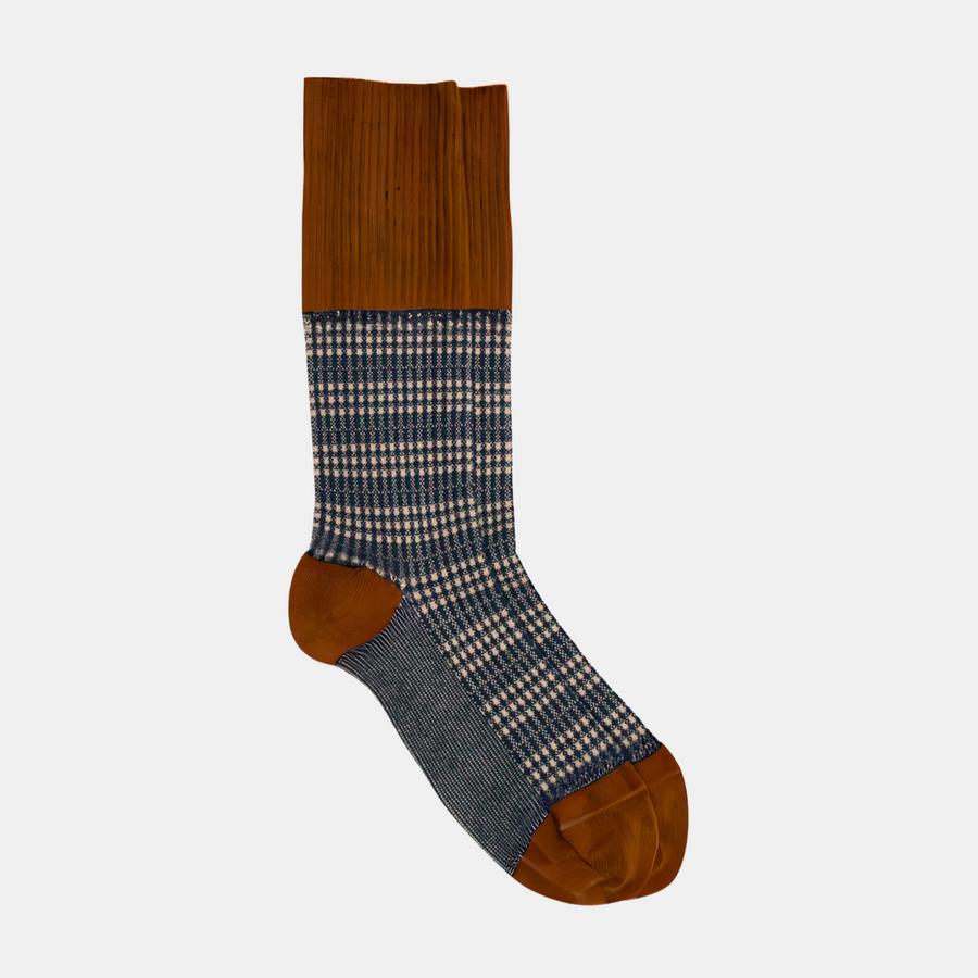 Men's Midcentury Cotton Sock - Blue / Caramel