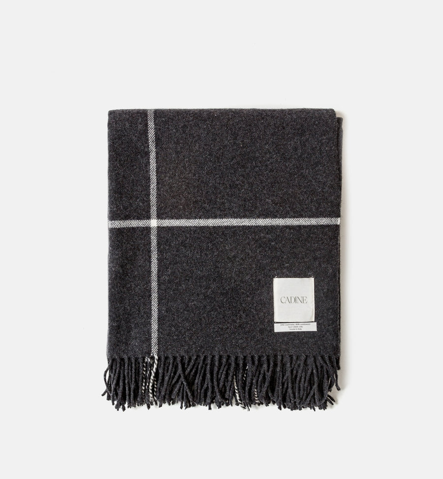 Cadine Blankets Cashmere Lambswool Throw -  Charcoal Plaid