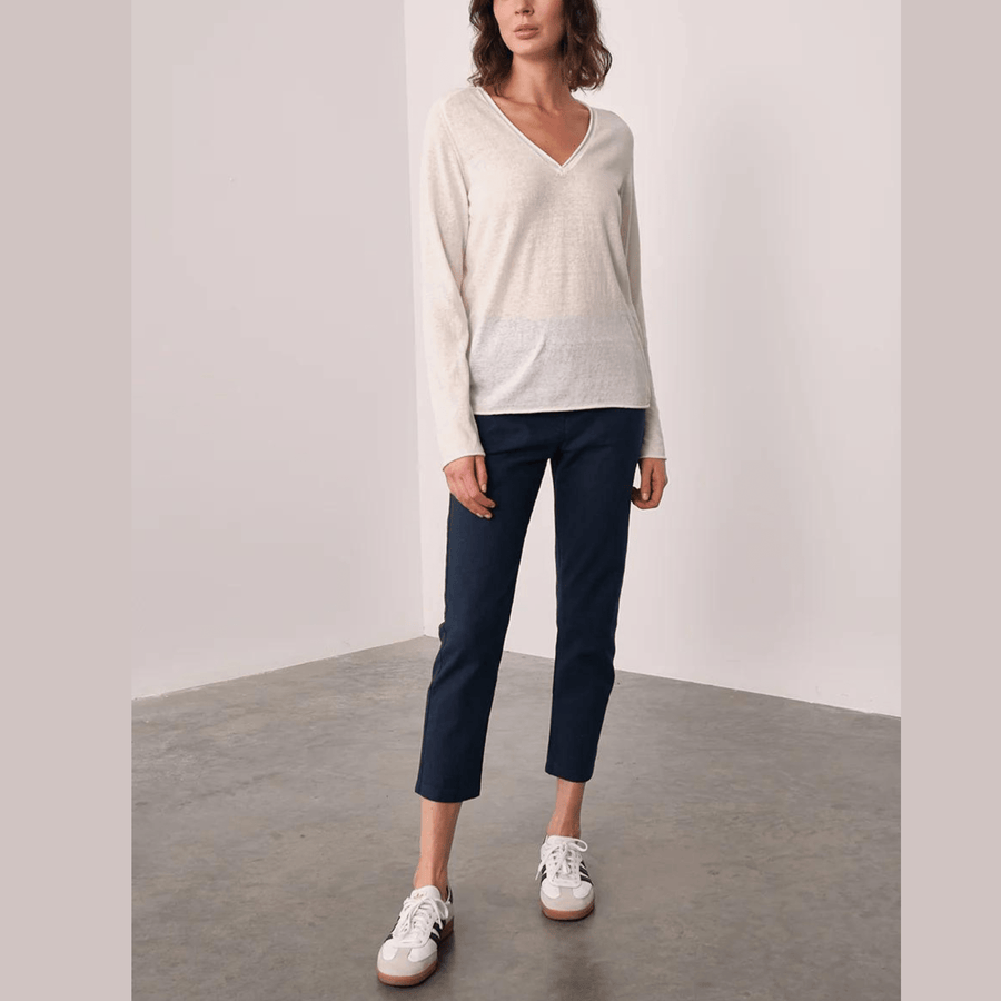 Cadine Clothing Cella Linen Cotton V-neck Sweater - Off-white
