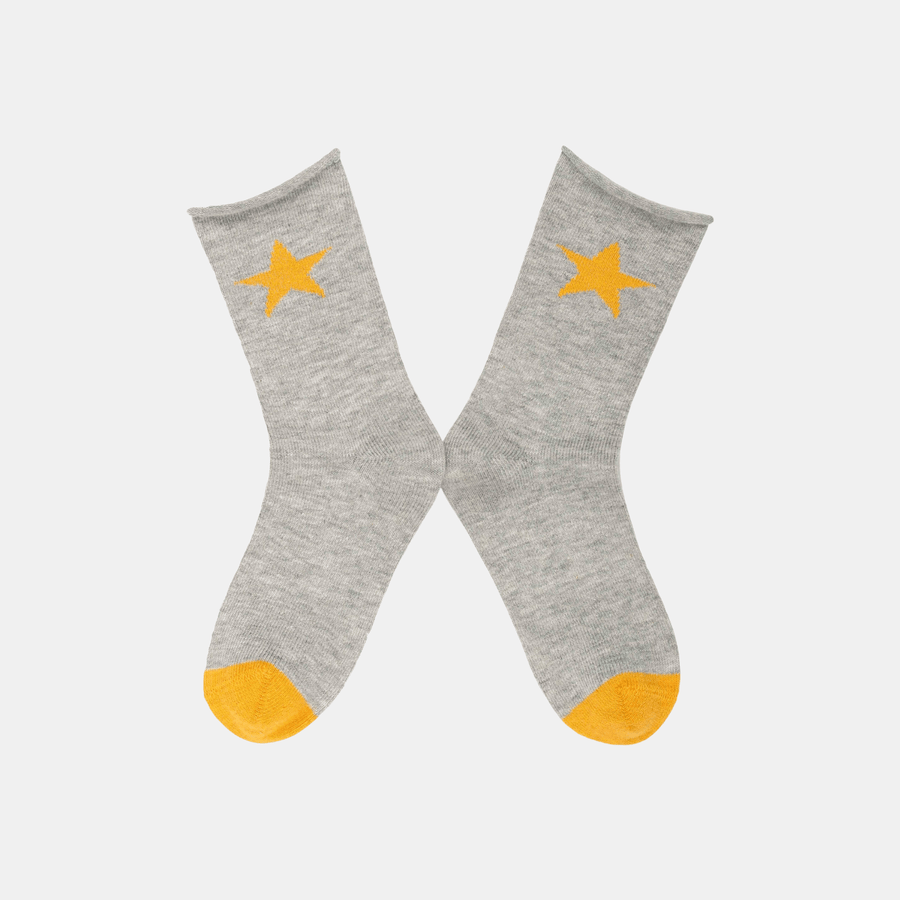 Cadine Clothing Children's Star Organic Cotton Sock - Grey / Yellow