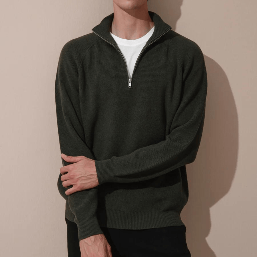 Cadine Clothing Lintel Half Zip-up Sweater - Green Melange