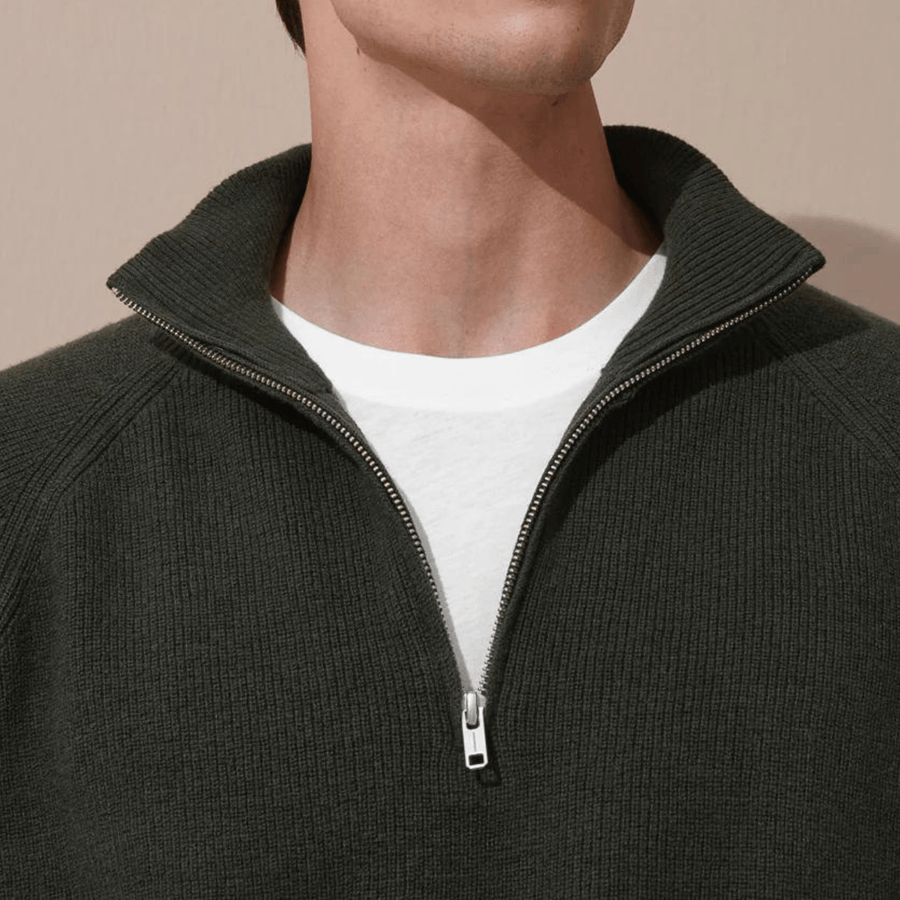 Cadine Clothing Lintel Half Zip-up Sweater - Green Melange