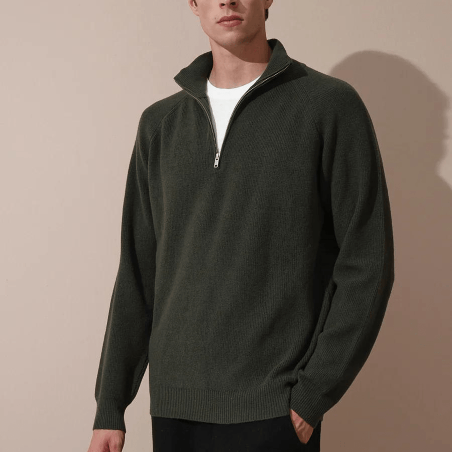 Cadine Clothing Lintel Half Zip-up Sweater - Green Melange