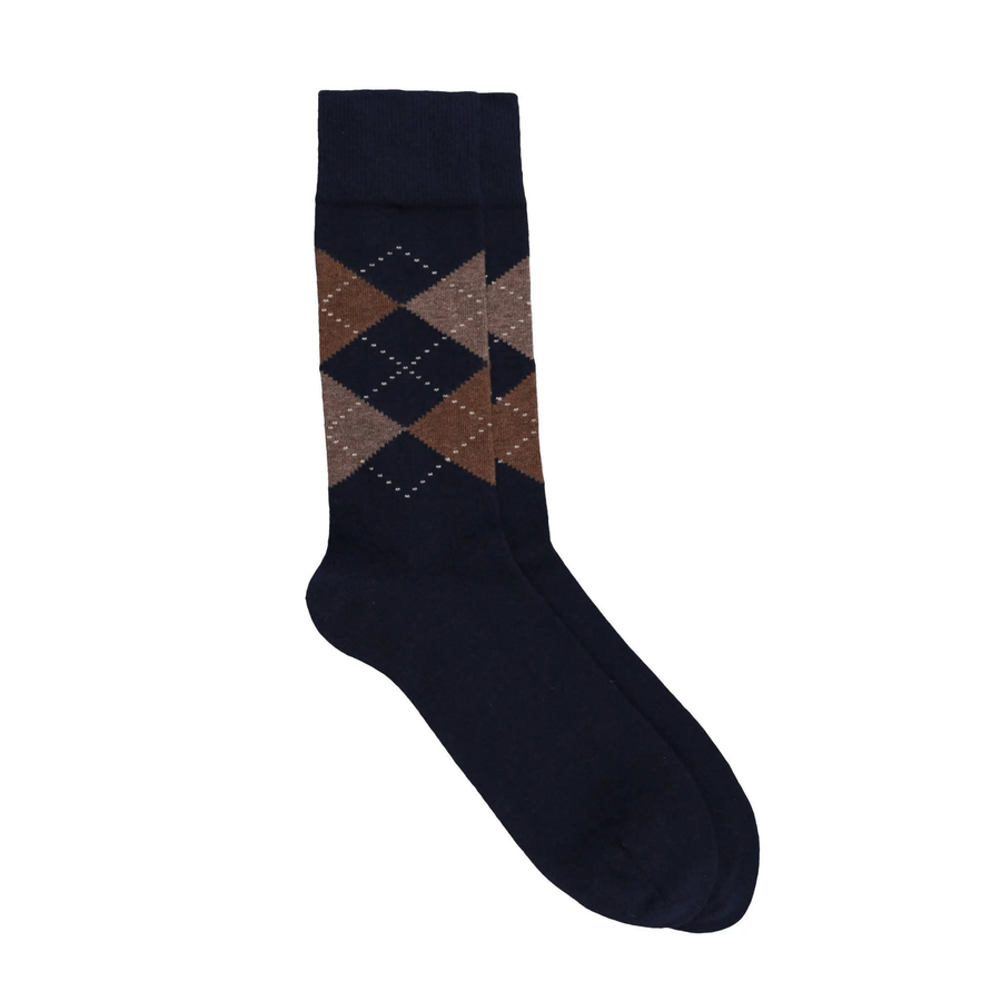 Cadine Clothing Men's Argyle Cotton Sock - Navy / Brown