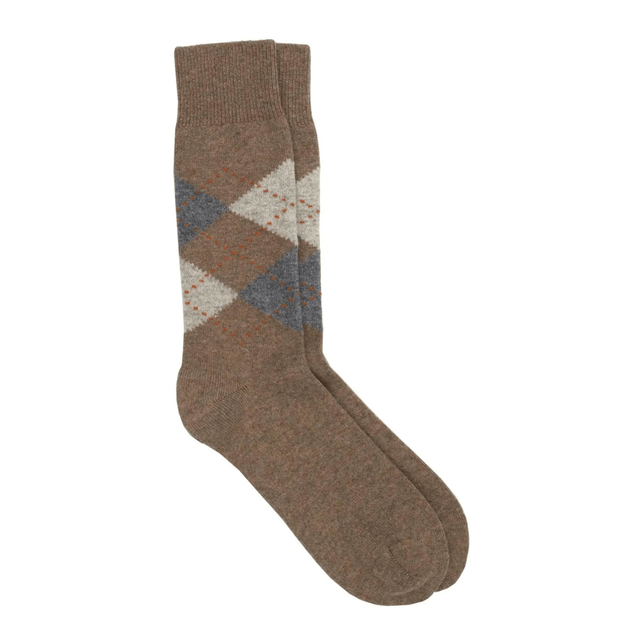 Cadine Clothing Men's Argyle Wool Cashmere Sock - Beige / Grey