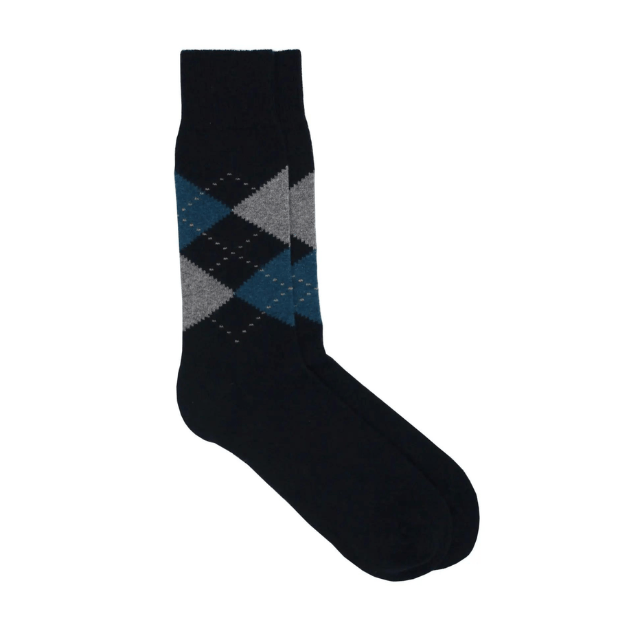 Cadine Clothing Men's Argyle Wool Cashmere Sock - Navy / Blue