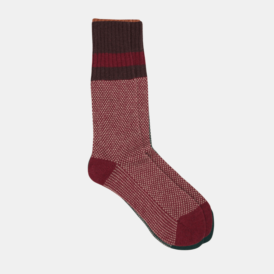 Cadine Clothing Men's Cabin Cashmere Sock - Burgundy / Brown