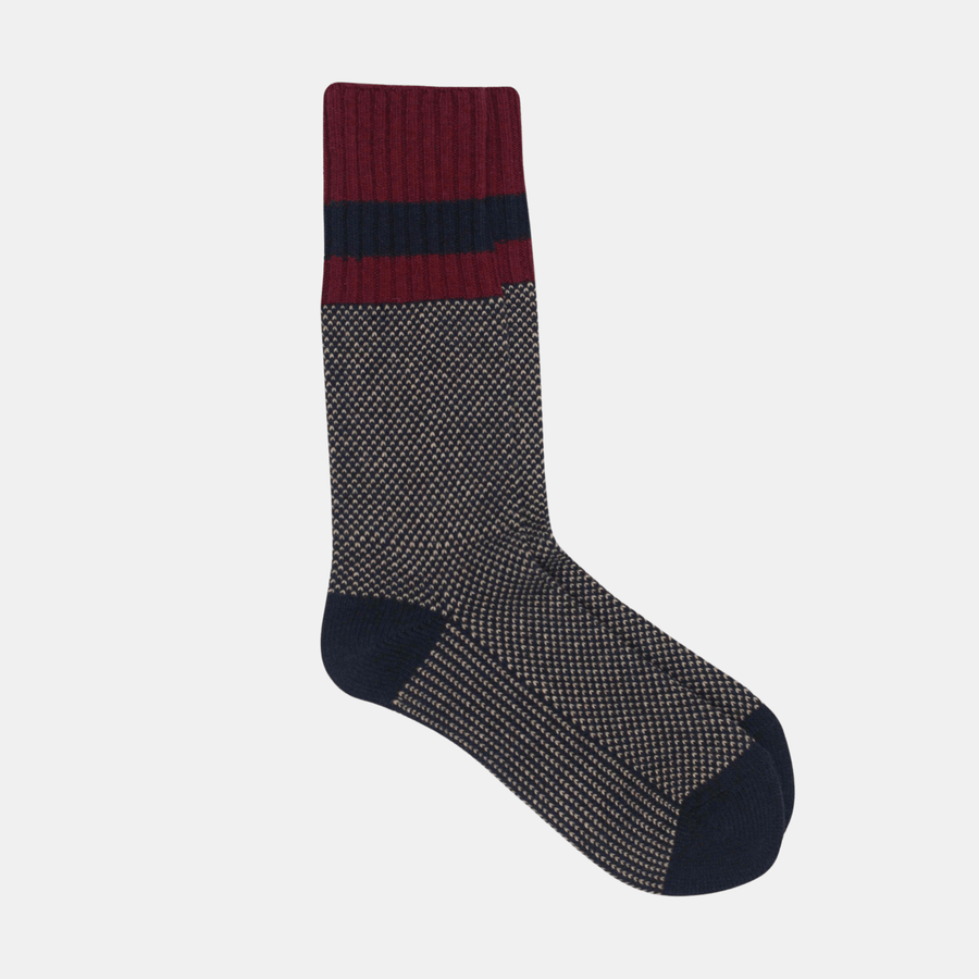 Cadine Clothing Men's Cabin Cashmere Sock - Navy / Burgundy