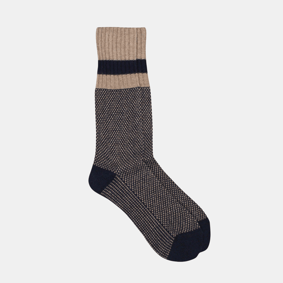 Cadine Clothing Men's Cabin Cashmere Sock - Navy / Oat