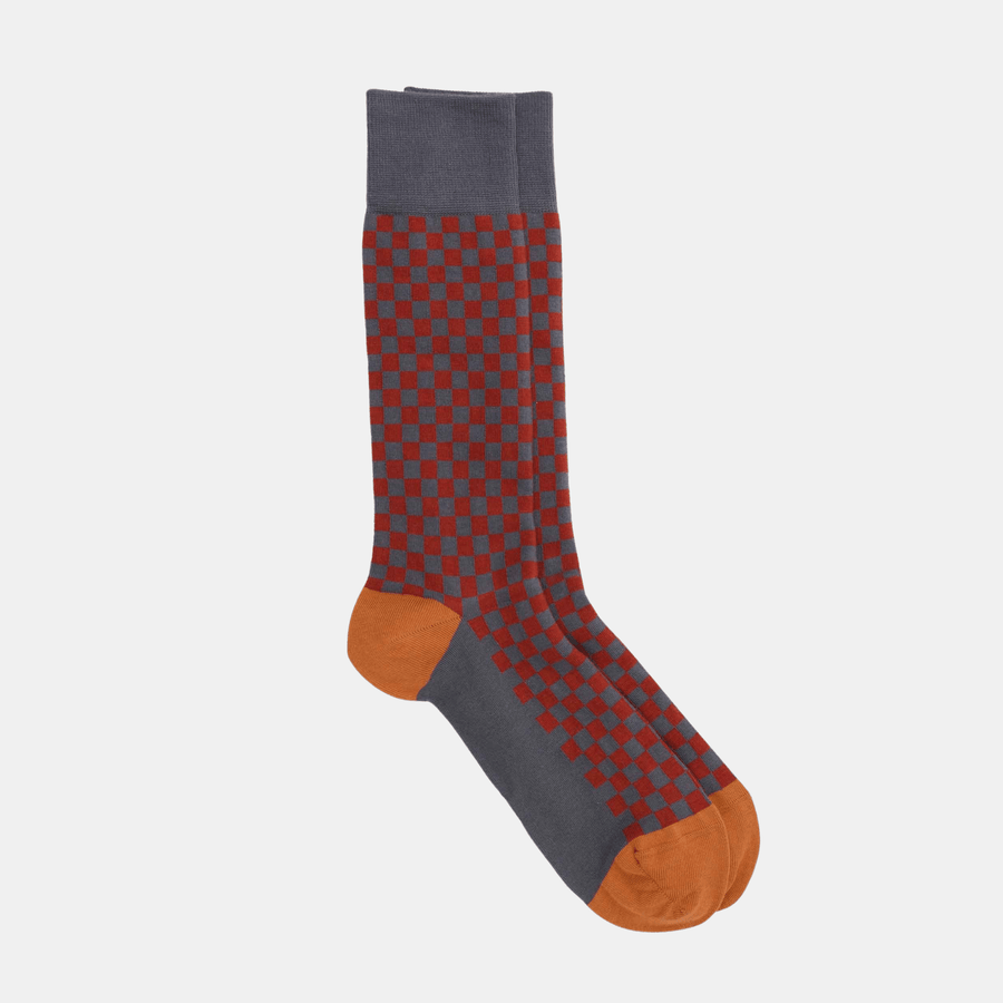 Cadine Clothing Men's Checkerboard Organic Cotton Sock - Grey / Red